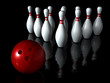Bowling ball with pin sport on the dark background