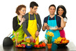 Cheerful friends preparing food