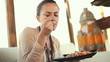 Attractive woman eating lunch in cafe