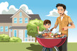 Vector: Father and son doing barbecue Father and son doing barbecue