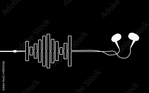 Illustration: in-ear headphones with wires looking like sound equalizer in-ear headphones with wires looking like sound equalizer