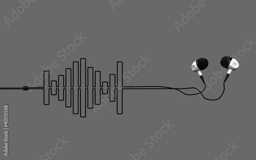 Illustration: in-ear headphones with wires looking like sound equalizer in-ear headphones with wires looking like sound equalizer