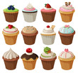 Set of delicious cupcakes. Isolated on white background
