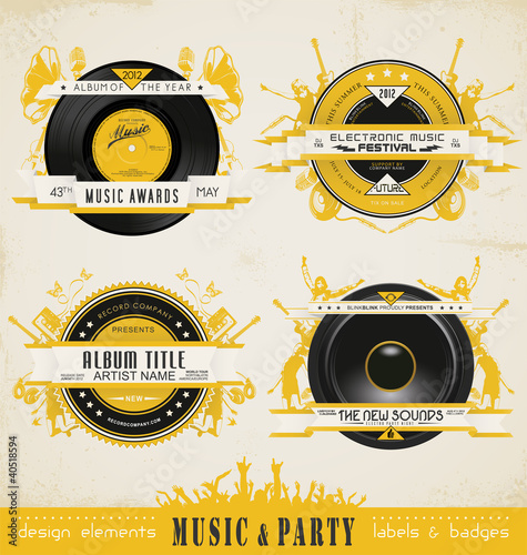 Vector: Vintage Music Labels. (actual download without sample text) Vintage Music Labels. (actual download without sample text)