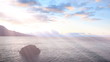 Seascape at sunrise with rays of the sun through the clouds Seascape at sunrise with rays of the sun through the clouds