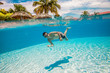 teenager floats in pool