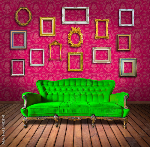 Photo: vintage luxury armchair and frame in room vintage luxury armchair and frame in room