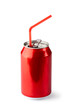 Aluminum can with the ring pull and straw