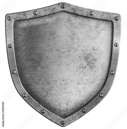 Illustration: aged metal shield isolated on white aged metal shield isolated on white