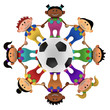 multiethnic kids around a football