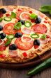 Pizza with Salami, Tomato and Chili Pepper
