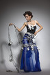 Fashion Model in the wires and light bulbs Fashion Model in the wires and light bulbs