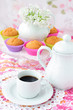 Still Life with a cup of coffee and cupcakes