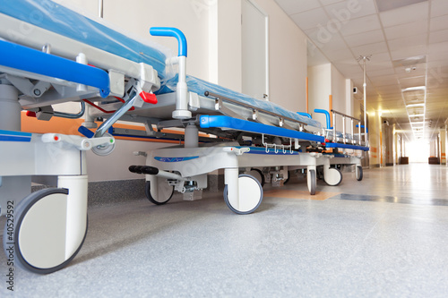 Photo: corridor in hospital with trolly corridor in hospital with trolly