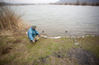 Angler setting his rods up.