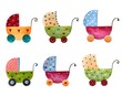 Illustration: Artwork. Set of baby prams Artwork. Set of baby prams