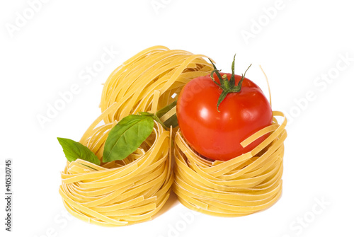 Photo: Tomato, macaroni and green basil Tomato, macaroni and green basil