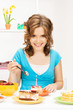 lovely housewife with cake and candle lovely housewife with cake and candle