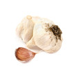 two heads of garlic and clove on a white background two heads of garlic and clove on a white background