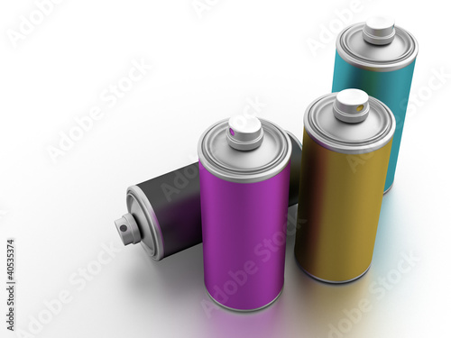 Photo: Spray cans with CMYK color Spray cans with CMYK color