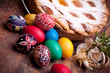 Foto: Easter Card With Pastiera And Colorful Eggs Easter Card With Pastiera And Colorful Eggs