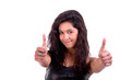 beautiful and happy young woman, with tumbs up