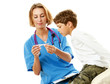 Foto: A female doctor is measuring boy's temperature A female doctor is measuring boy's temperature
