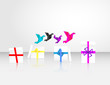 Vector: Origami bird start to fly from a giftbox Origami bird start to fly from a giftbox