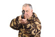 Photo: Hunter shooting at target with a air-rifle Hunter shooting at target with a air-rifle