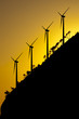 Wind turbines in a sunset