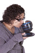 Woman Drinking Coffee Standing Up Woman Drinking Coffee Standing Up