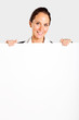 middle aged businesswoman behind white board