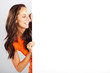 happy woman looking at white board