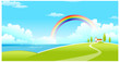 Vector: Sea landscape with a rainbow in the background Sea landscape with a rainbow in the background