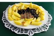 duck's  meat with potatoes,salad and  spicy blacberry sauce