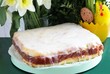 iced fruit-cake on Easter decorated table