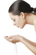 natural beauty portrait woman she looks in the hands
