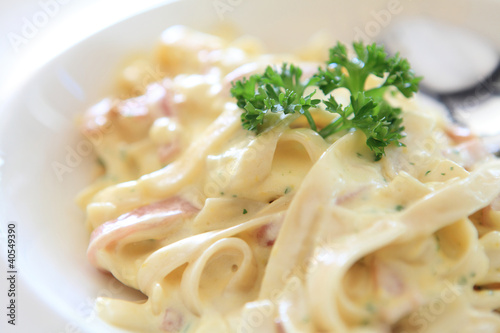 Photo: Spaghetti Carbonara with bacon and cheese Spaghetti Carbonara with bacon and cheese
