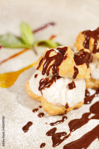 Photo: profiteroles with ice cream profiteroles with ice cream