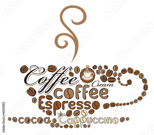 Vector: cup of coffee of the words cup of coffee of the words