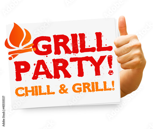 Illustration: Grillparty! Chill & Grill! Button, Icon Grillparty! Chill & Grill! Button, Icon