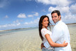 Closeup of happy couple on honeymoon travel