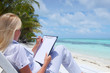 tropical business woman with blank paper tropical business woman with blank paper