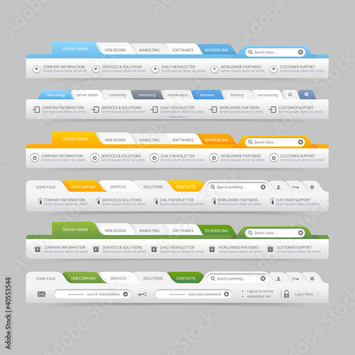 Vector: Web site navigation elements with icons:Navigation menu bars Web site navigation elements with icons:Navigation menu bars