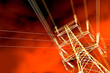 Pylone électrique, ciel orange