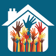 House party design with happy hands.