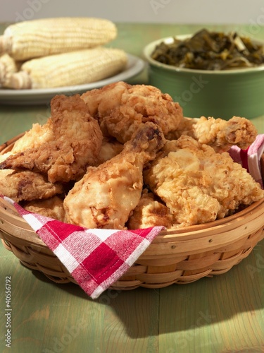 Photo: Fried Chicken with Corn and Collard Greens Fried Chicken with Corn and Collard Greens