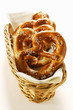 Salted pretzels in bread basket