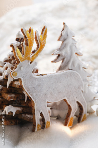Foto: Chocolate stag biscuit in winter forest Chocolate stag biscuit in winter forest