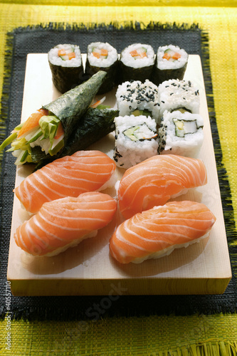 Photo: Assorted sushi on platter Assorted sushi on platter